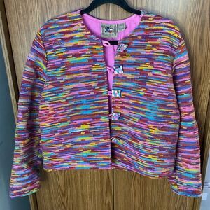 Don't Mess With Texas Woven Jacket Womens Small‎ Multi Color Boho Art To Wear